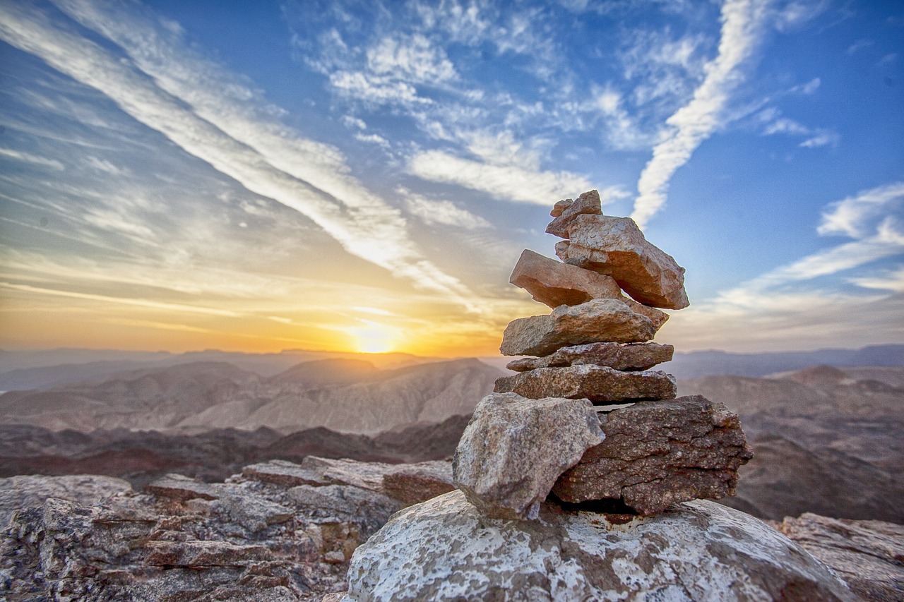 rocks, balance, sunset